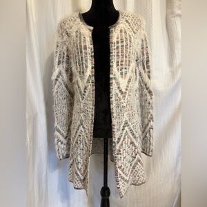 Absolutely Famous multicolored faux fur long sleeve open front cardigan size M